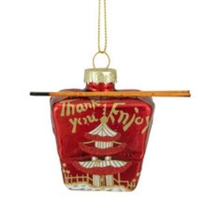 Chinese Takeout 🥡 Red Pagoda Ornament with Gold Accents